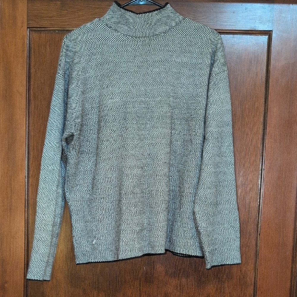 Tahari Black and White Herringbone Mockneck Sweater